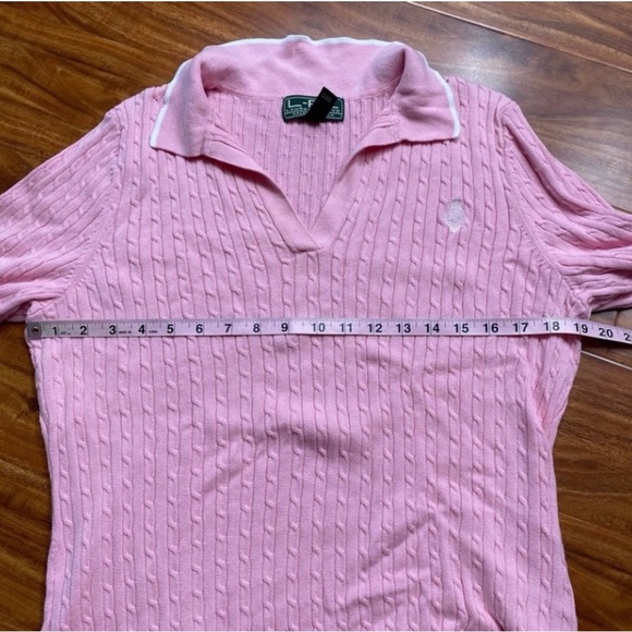 Vintage Ralph Lauren Women Light Pink Collared Cable Knit Soft Sweater XL Preppy - Picture 14 of 16